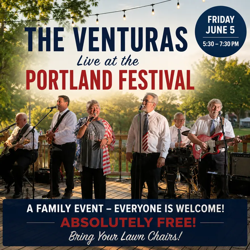 Poster for The Venturas live at the Portland Festival on June 5, from 6 to 9 PM